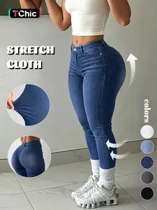 GILIPUR Women's Light Blue Vertical Pinstripe High Waist Skinny Jeans, High Stretch Butt Lifting Slim Fit Cropped Denim Pants with Classic Pockets, Y2K Casual Streetwear Style Daily Gym Night Out Outfits for Women TChic