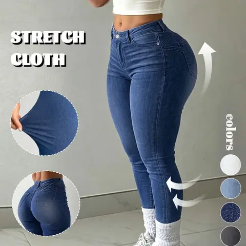 【Black Friday】GILIPUR Women's Light Blue High-Waist Skinny Jeans, High-Stretch Butt-Lifting Slim-Fit Cropped Denim Pants with Classic Pockets, Y2K Casual Streetwear for Daily Gym & Night Out