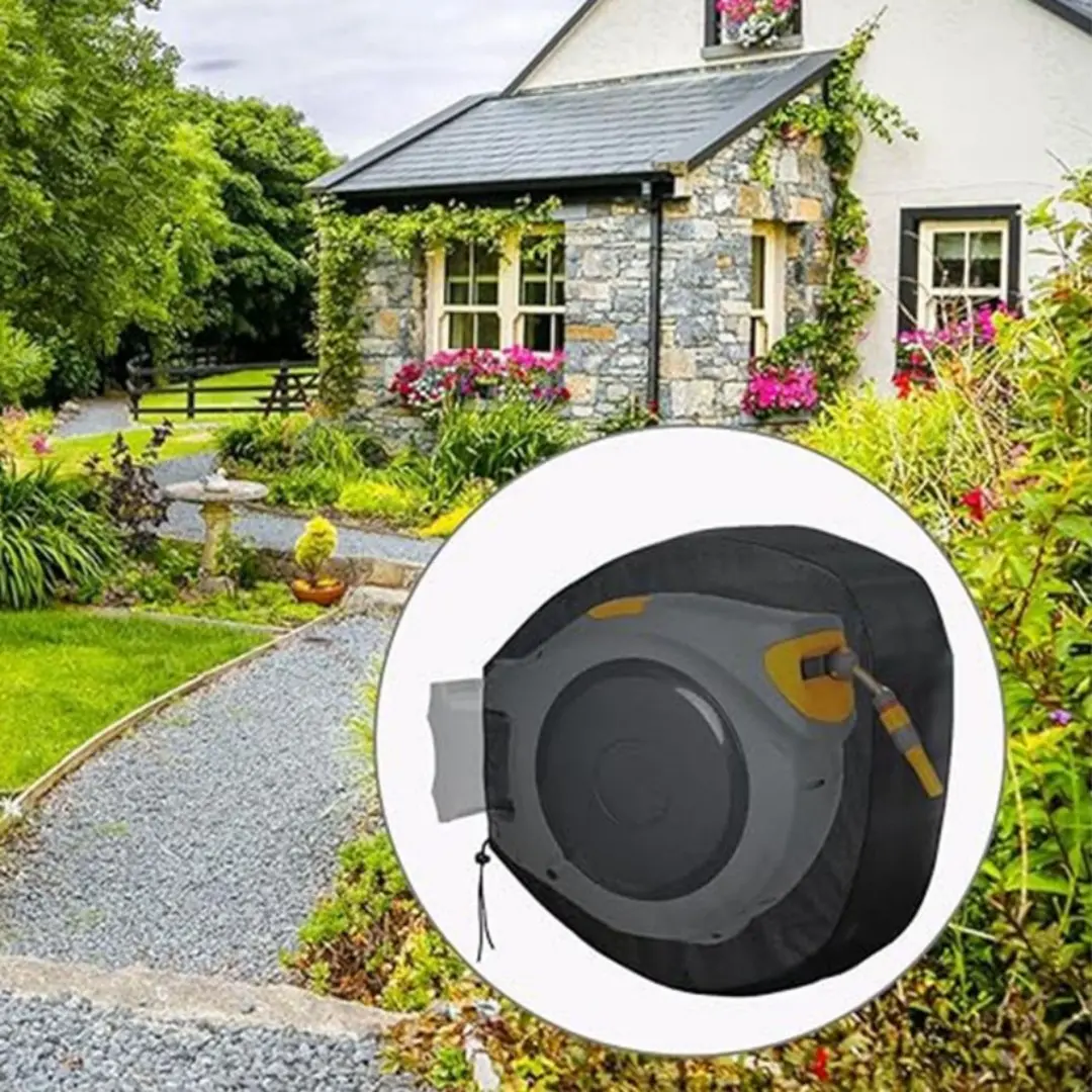 Outdoor Wall-Mounted Retractable Hose Reel Cover, Portable Hose Protector, Garden Lawn Accessory, Easy Installation, Durable Design