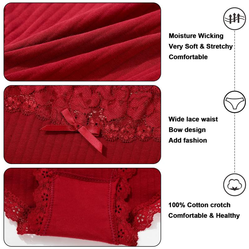 LEVAO Cotton Underwear for Women Breathable Lace Bikini Panties Women's Hipster Underpants S-XL 6 Pack