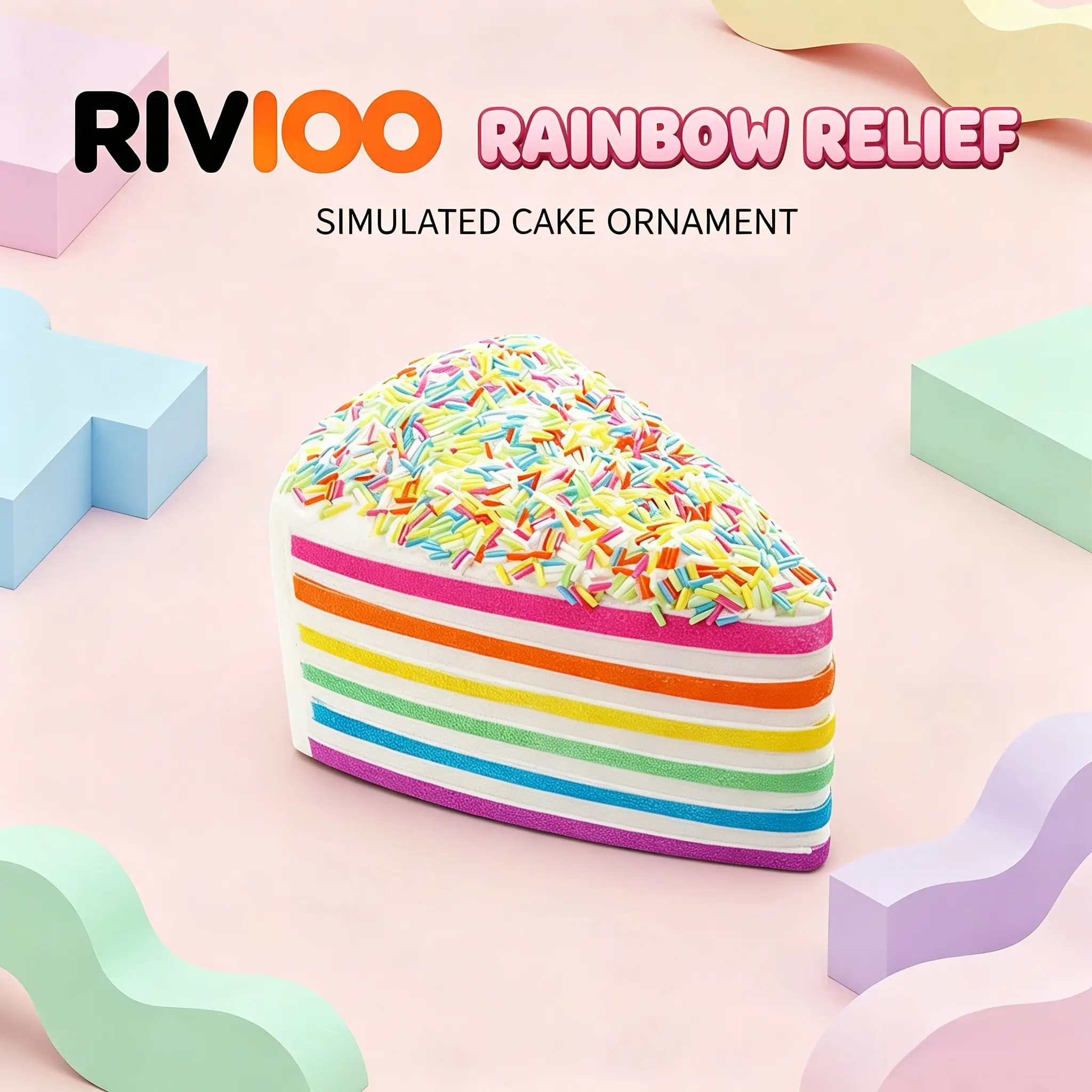 RIVIOO Color sugar grains multi-layer rainbow cake decompression toys, home chasing indoor entertainment small items, bedroom kneading and healing simulation pastry ornament