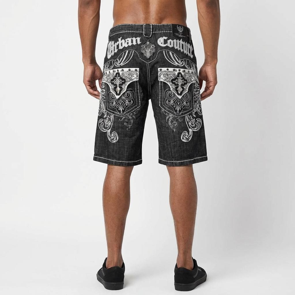American Vintage Popular New Pattern Embroidery Baggy Denim Shorts Men Street Fashion Gothic Casual Joker Shorts Women Clothing, Trendy Summer Streetwear