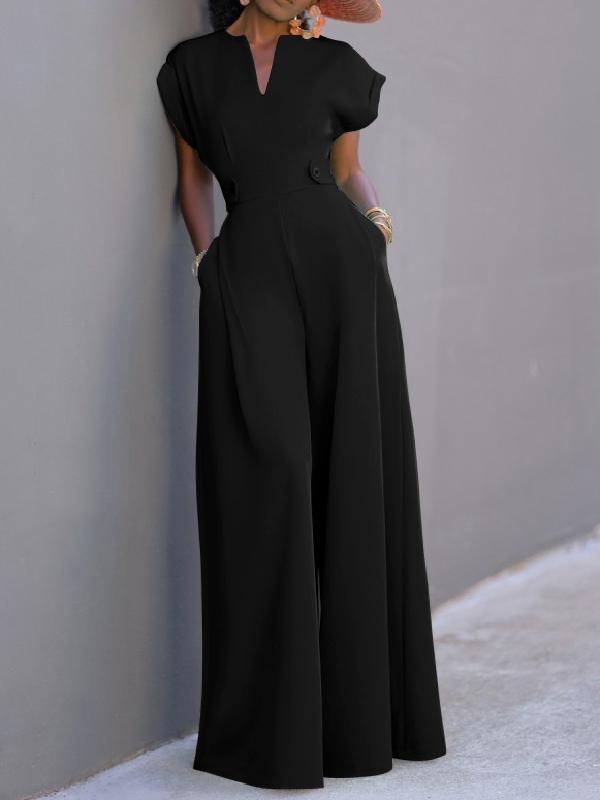 UOOZEE Women's Chic Elegant Cap Sleeve V-Neck Wide Leg Overall - Fitted Polyester Women's Clothes, Minimalist Style Outfit for Teacher, Interview (Note: Runs 1 size smaller; order 1 size larger),summervibes UOOZEE Women's Chic Elegant Cap Sleeve V-Neck Wide Leg Overall - Fitted Polyester Women's Clothes, Minimalist Style Outfit for Teacher, Interview (Note: Runs 1 size smaller; order 1 size larger),summervibes