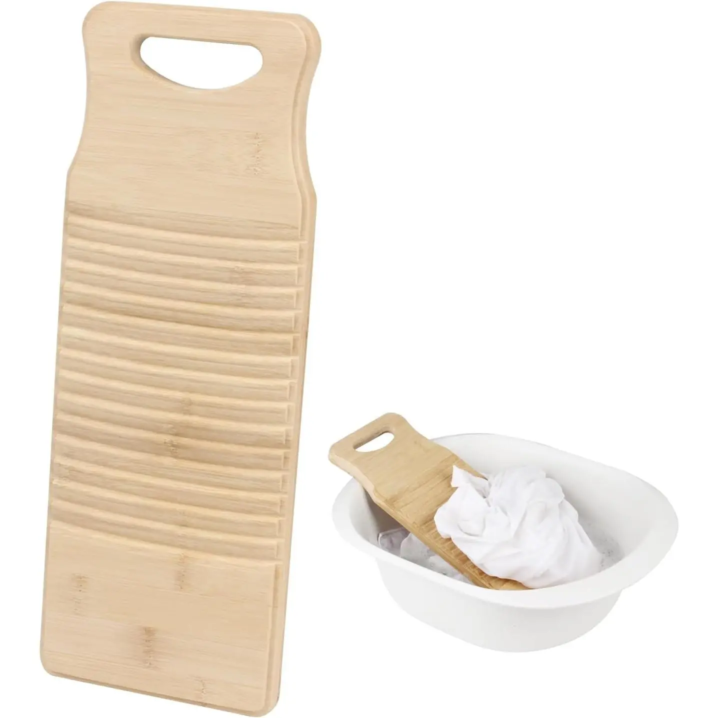 Bamboo Thickened Hand Washboard, Old Fashioned Laundry Scrub Board for Hand Washing Clothes, Suitable for Home School Women Use, 15.7x5.9x0.7in