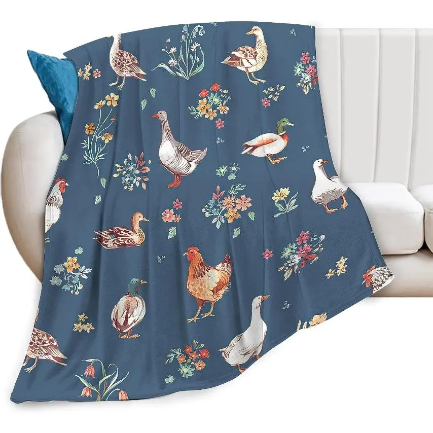 Chicken Blanket Soft Warm Cozy Mallard Duck Throw Blankets Fuzzy Plush Goose Farm Animals Blanket flannel Lightweight Adults Gift for Bed Couch Sofa Halloween Gift