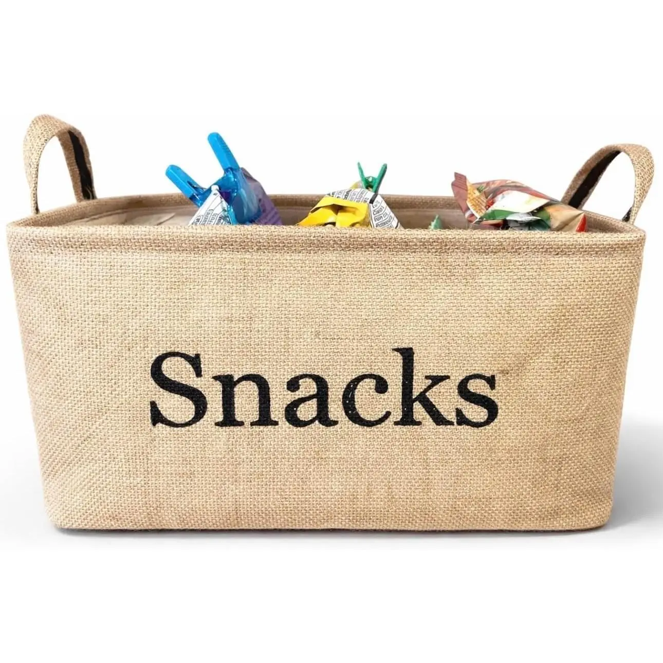 Snack Storage Bin for Pantry - Burlap storage basket for organizing your chips, popcorn, candy, pretzels and . Kitchen container for .  for movie night or for  to grab and go.