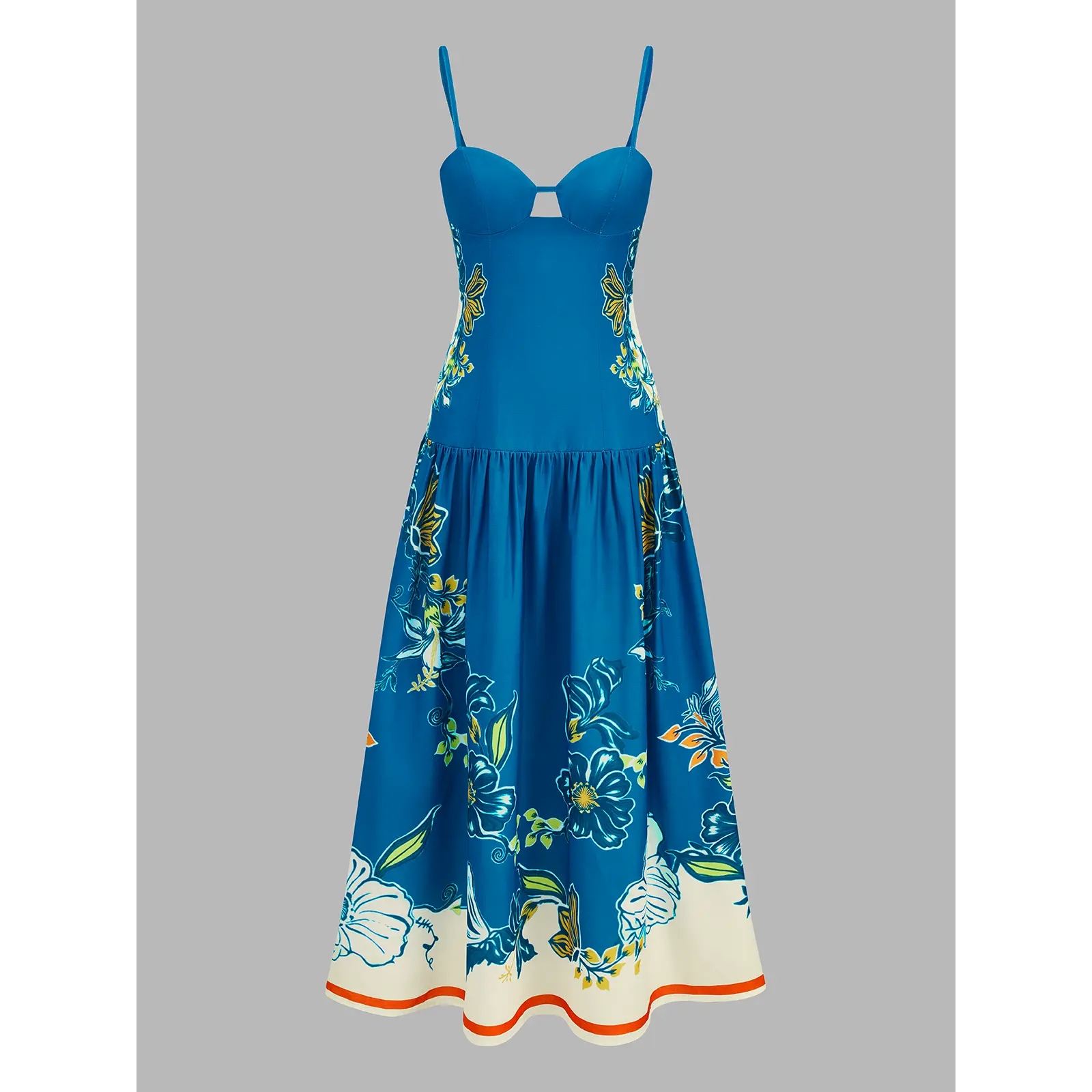 Floral Print Cut Out Bust Cami Midi Dress
