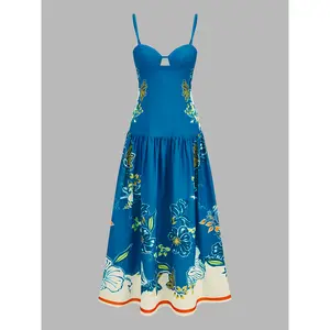 Floral Print Cut Out Bust Cami Midi Dress