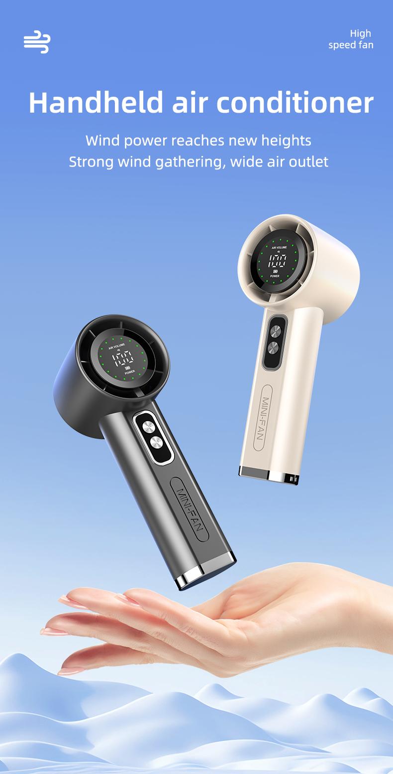 Portable Handheld Turbo Fan, 100-Speed Stepless Adjustable, 13000RPM High-Speed Motor, 7.6m/s Powerful Airflow, USB Rechargeable Mini Fan with LED Digital Display, Long-Lasting Cooling for Travel, Office, Outdoor Activities, Summer Gift