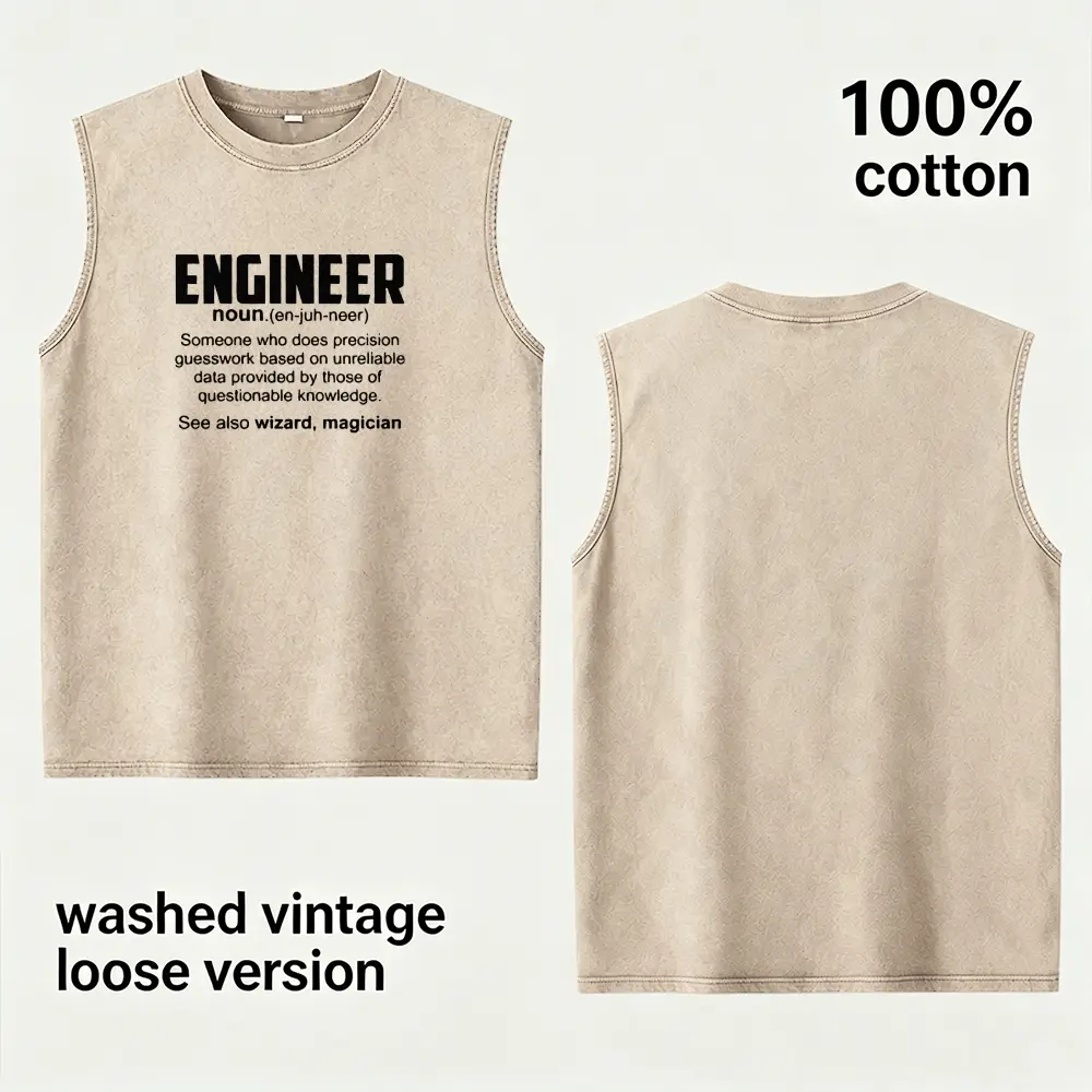 Men’s Funny "Wizard Magician" Engineer Statement Washed Tank Top, 100% Cotton Vintage Loose Sleeveless Tee, Perfect Gift for Engineers