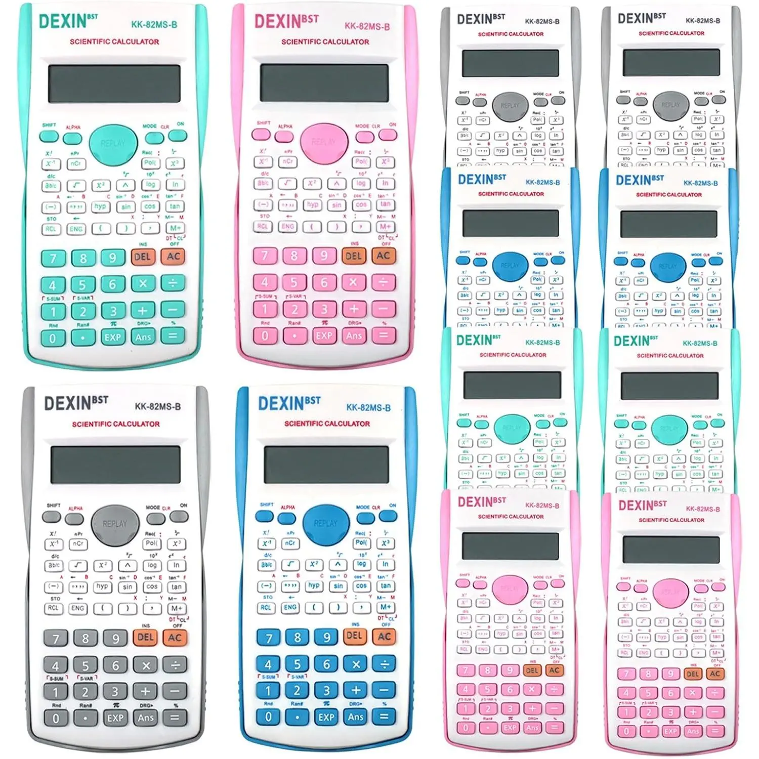 12 Packs Scientific Calculator Bulk, 2-Line Display 4Colors | Statistical Multi-Function Ideal for Student Teacher School Finance Construction Business Office Use