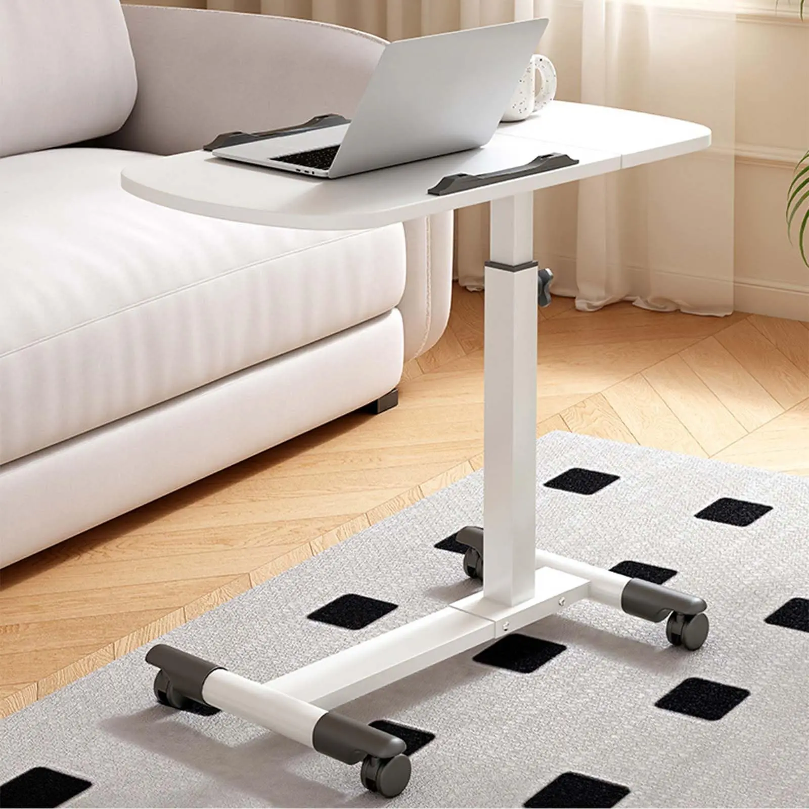 Height Adjustable Wheeled Laptop Table - Foldable Office Furniture with Portable Setup, Tiltable Top, Storage Drawers for Home Office, Bed Use