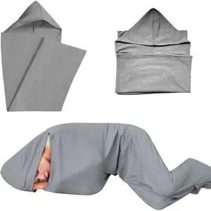 Hooded Adult Hug Sleep Pod Wearable Blanket, 2-in-1 Portable Full-Body Sleeping Bag, Comfortable Adult Swaddle Sleep Pod Sack for Relaxing Camping Travel, Lightweight Machine Washable