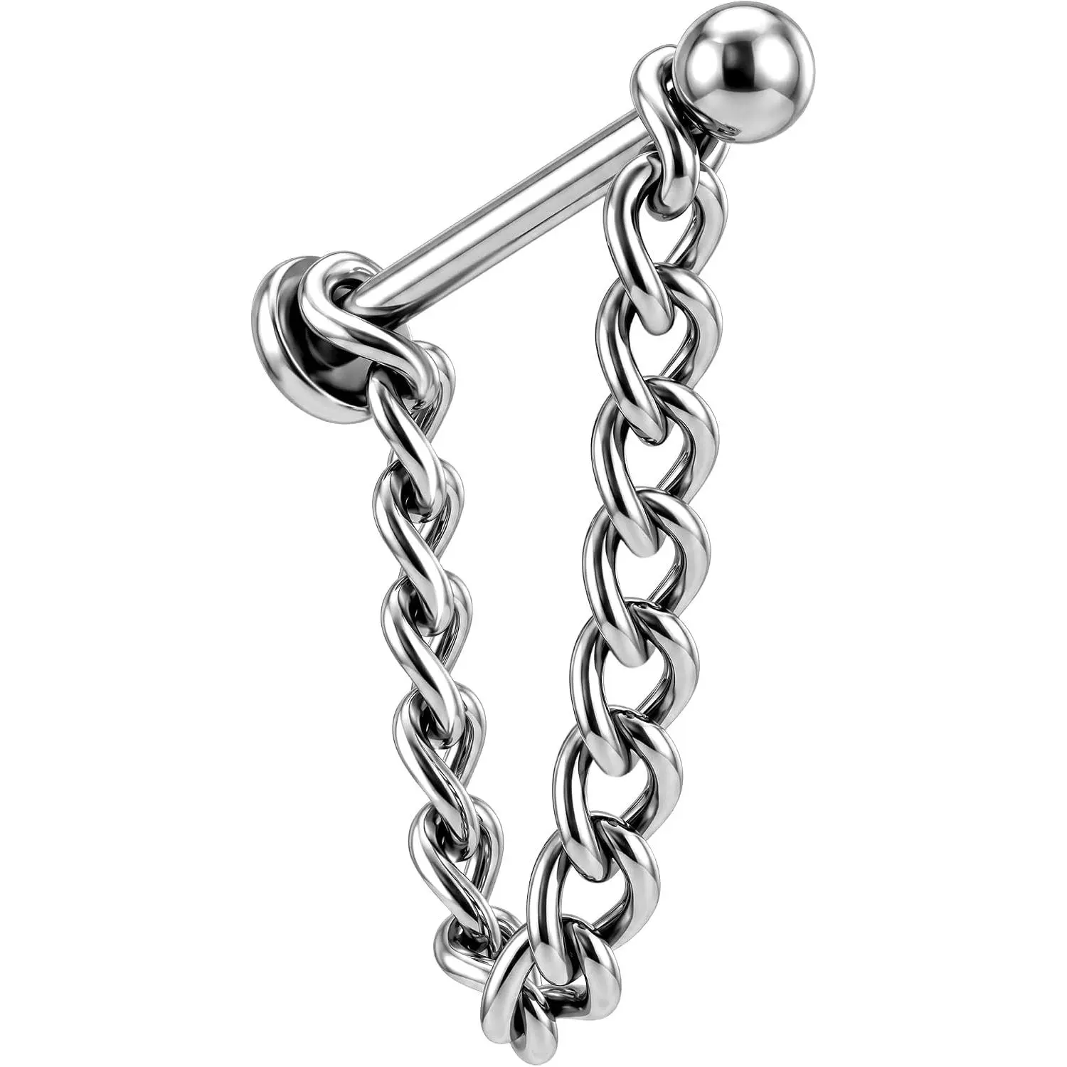 Solid Titanium Snake Bites Lip Piercing - 16G Internally Threaded Flat Labret Stud with Modern Polished Chain, Secure Fit for Helix, Cartilage Lobe Punk Look Jewelry