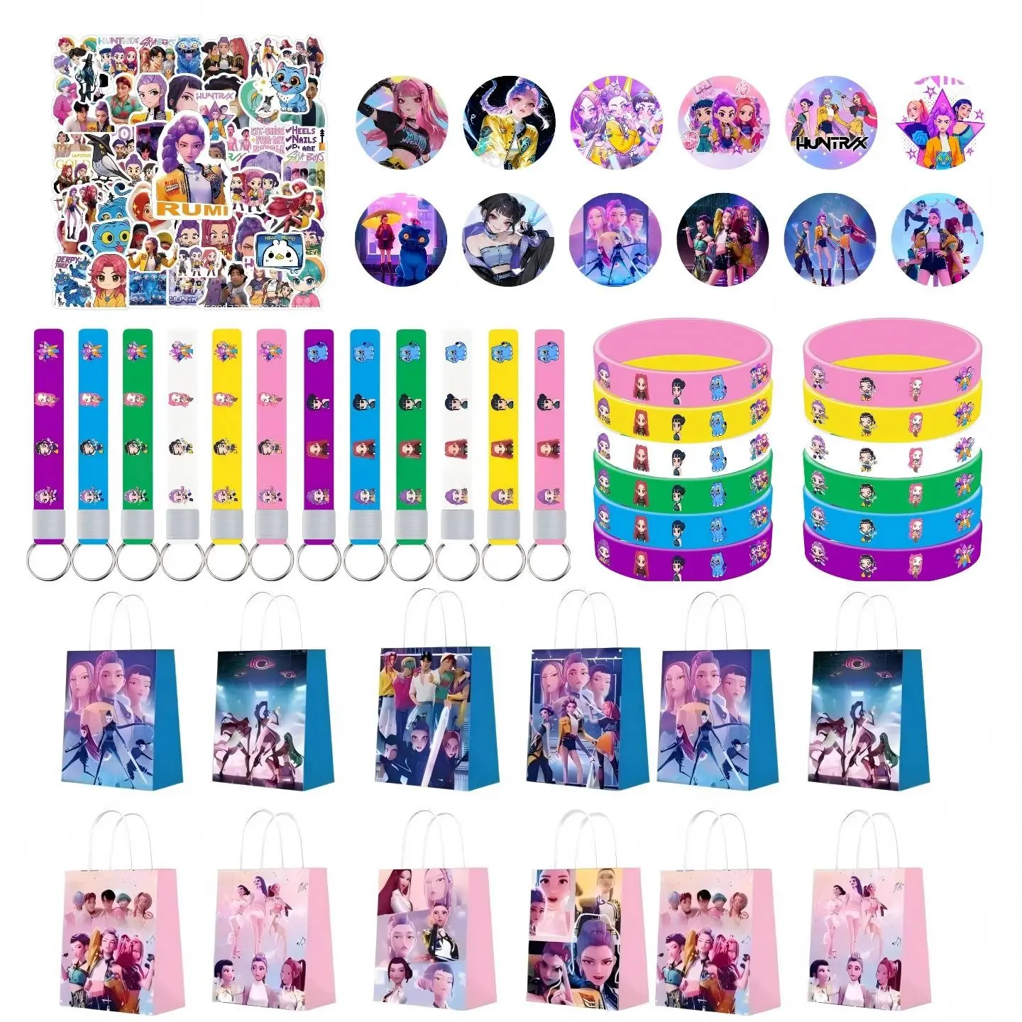 Korean Cartoon Girl Group Party Gift Set, Birthday Luxury Souvenirs, Includes Keychains, Bracelets, Bags, Badges, Stickers