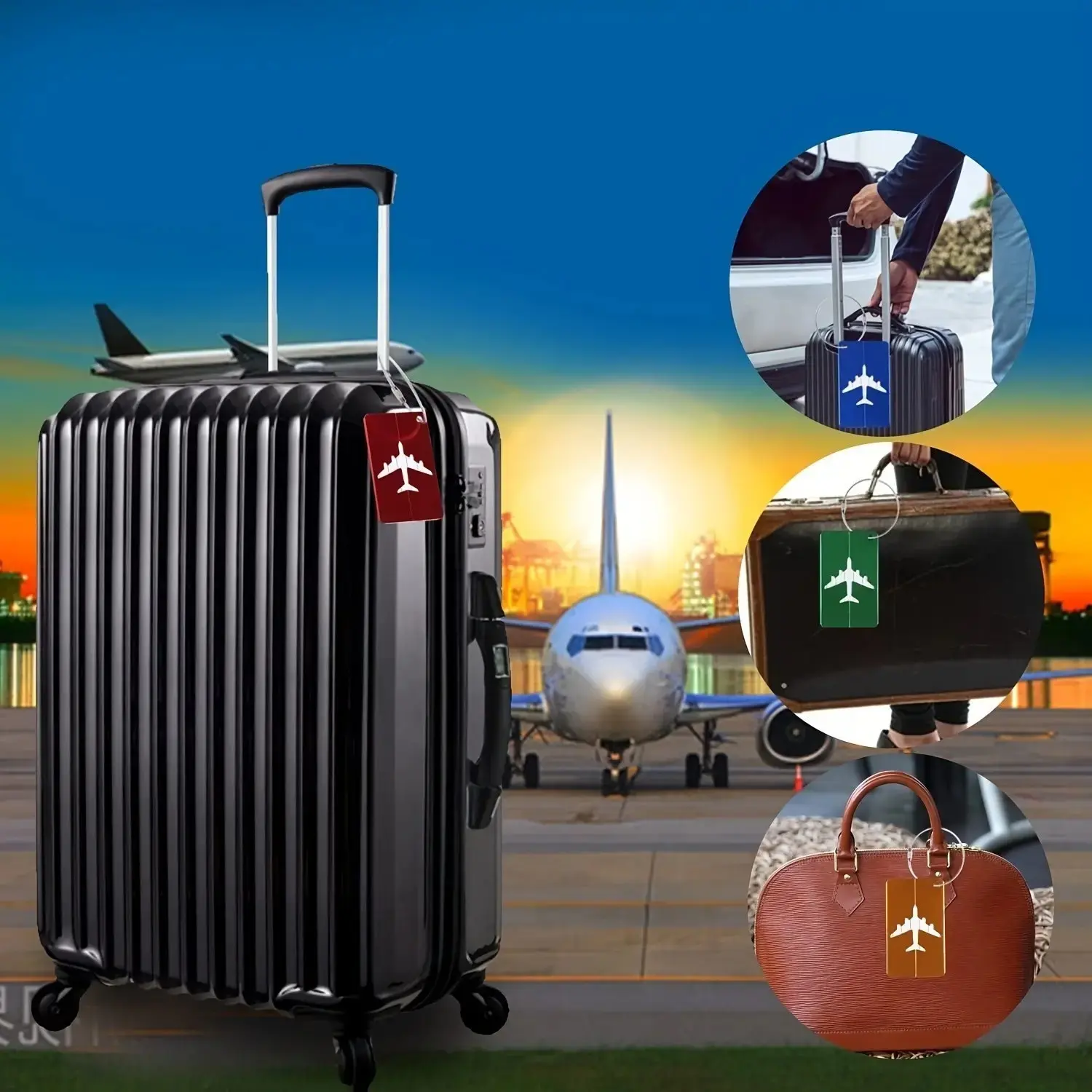 A 5-piece set of aluminum luggage tags, featuring secure steel rings, are durable and stylish, making them easy to identify. Perfect for travel accessories.