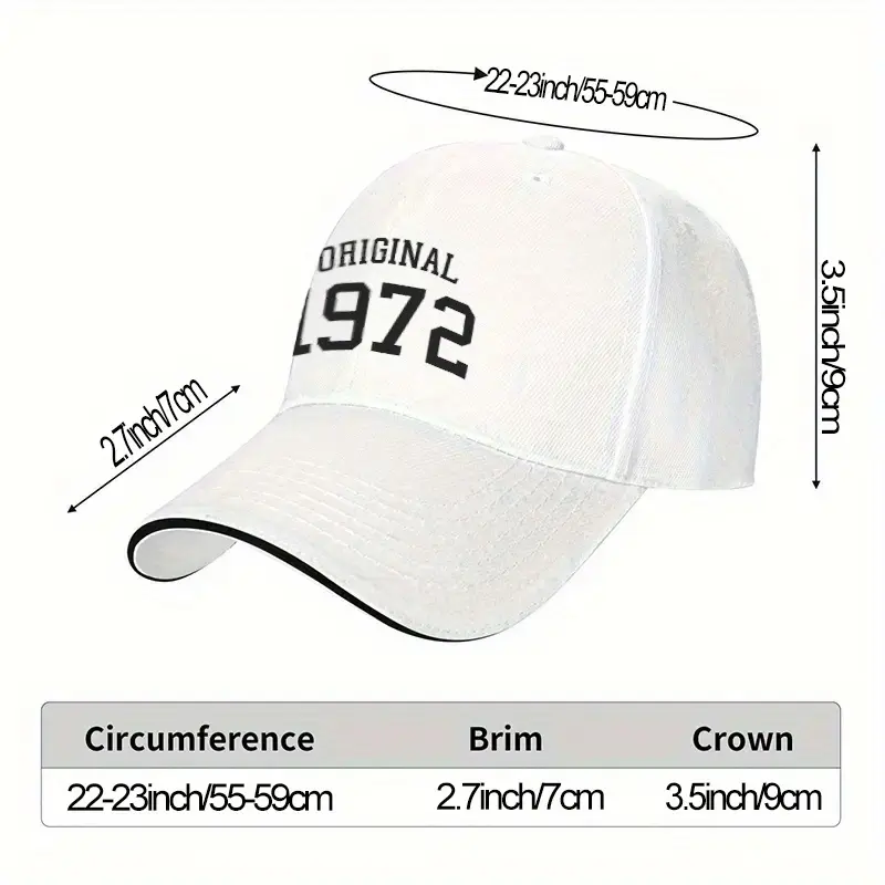 Custom Embroidered Hats for Men & Women, 'Original 1972' Fitted Style Cap for Everyday Wear, Business, or Birthday Gifts - Adjustable, Machine Wash