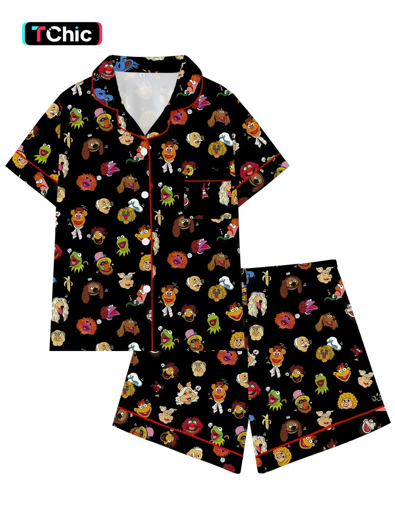 The Muppet Show Cartoon Pajama Set, Loose-Fitting Short Sleeve Sleepwear, Loungewear, Lounge Pajamas, Pjs, Pyjamas, Pj Sets, Comfortable Party & Vacation Wear, Perfect Gift