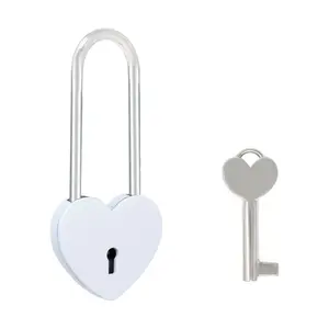 Cute Love Lock with Key Heart Shaped Padlock Alloy Steel Heart Lock Wish Lock Romantic Padlock for Jewelry Box Suitcase Cabinet Notebook for Lovers Birthday Wedding Valentine's Day Gift (White)
