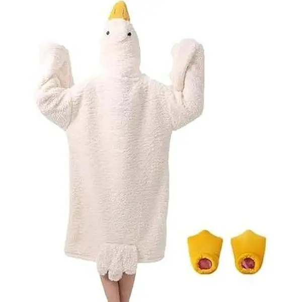 Goose Shape Oversize Look Loungewear Hoodie Onesie - Warm Cozy Duck-Inspired Blanket Hooded Costume, Adult Size M, Indoor Relaxation & Sleeping Use