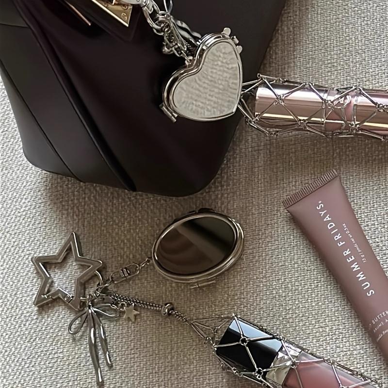 Unique lipstick holder, high-end silver lipstick mesh bag pendant, fashionable lipstick bag accessory, women's ins-style key bag pendant