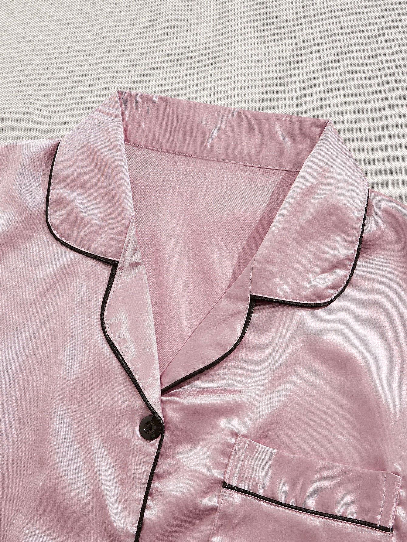 [3 Sets Satin Sleepwear] 3 Sets Satin Pajama Set, Short Sleeve Lapel Top & Elastic Waistband Shorts, Women's Sleepwear & Loungewear