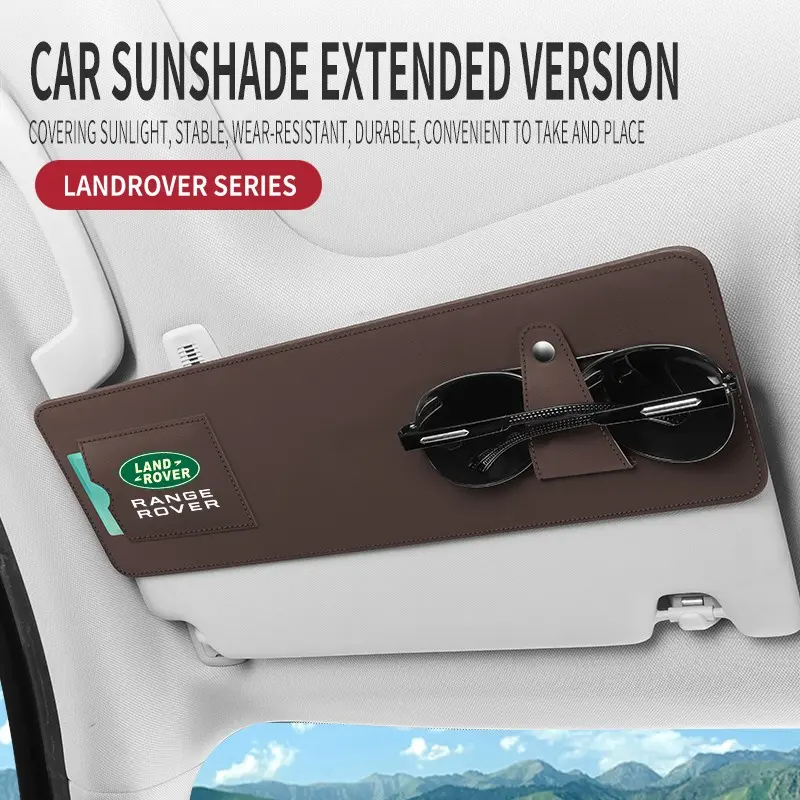Suitable for Land Rover Defender, Range Rover Sport, Range Rover, Discovery Sport, Velar – car sun visor extension to prevent glare, Nappa leather car glasses holder and storage bag, sunshade extension, retractable and widened