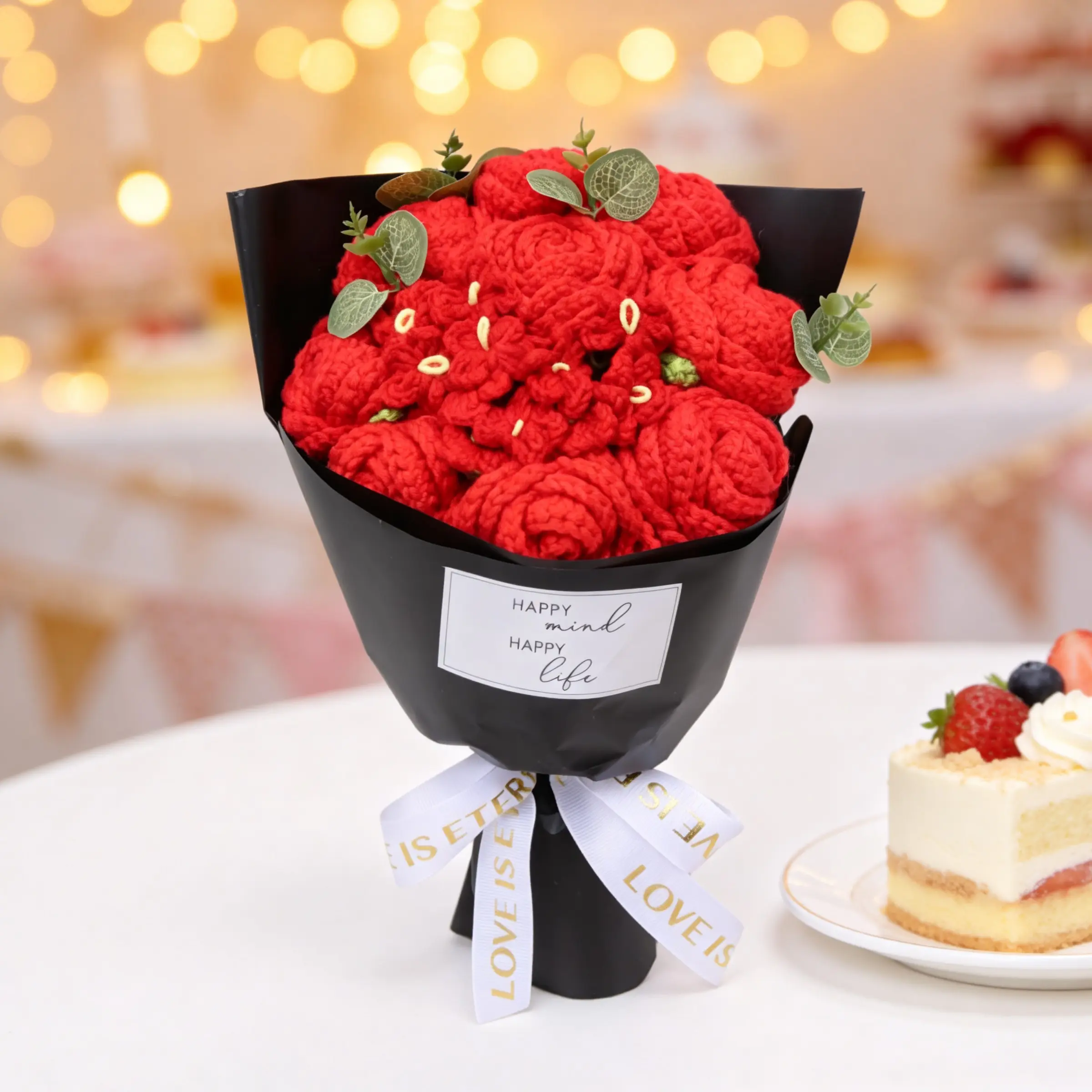 Handmade Rose Bouquet, Premium Packaging Yarn Artificial Flowers, Never Wither Knitted Floral Art, Gift for Valentine's Day, Birthday, Anniversary