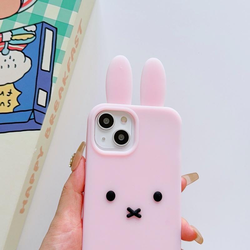 Luxury Cute Pink White Miffy silicone soft phone Case For iPhone 12 13 14 15 16 17 Pro Max Funny Cartoon long ear Miffy Cover﻿