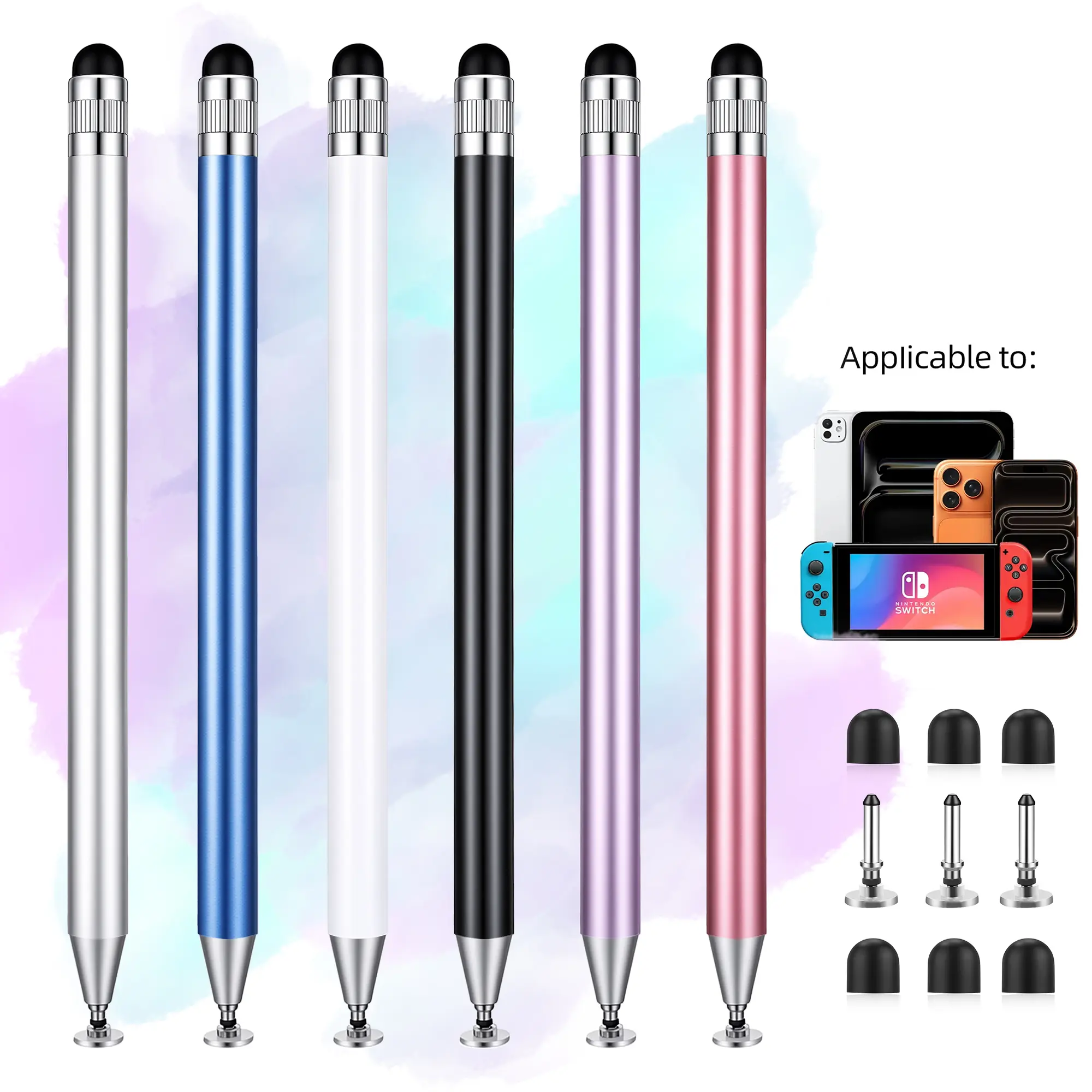 6-Pack Capacitor Stylus Pens for Nintendo Switch & Switch 2, High-Precision Disc Tip Universal Touch Screen Stylus for Smartphone, iPad Users, Android Tablet Users, Ayn Thor, Ideal for Gaming & Drawing