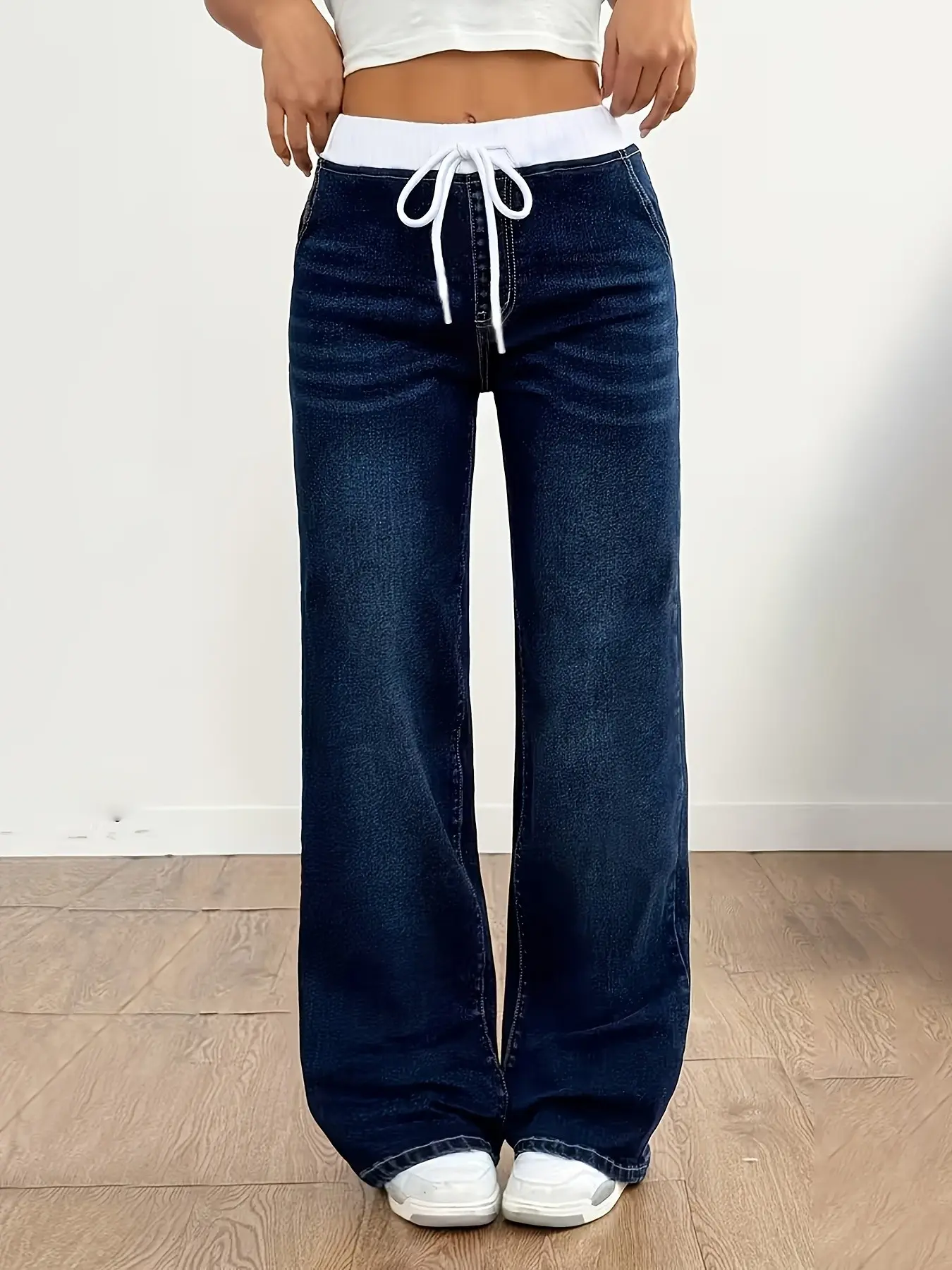 Fashion Women's High-Waisted Drawstring Waist Straight Leg Stretch Denim Jeans Pants, Perfect for Dates, Concerts, Parties, Clubs, Holidays