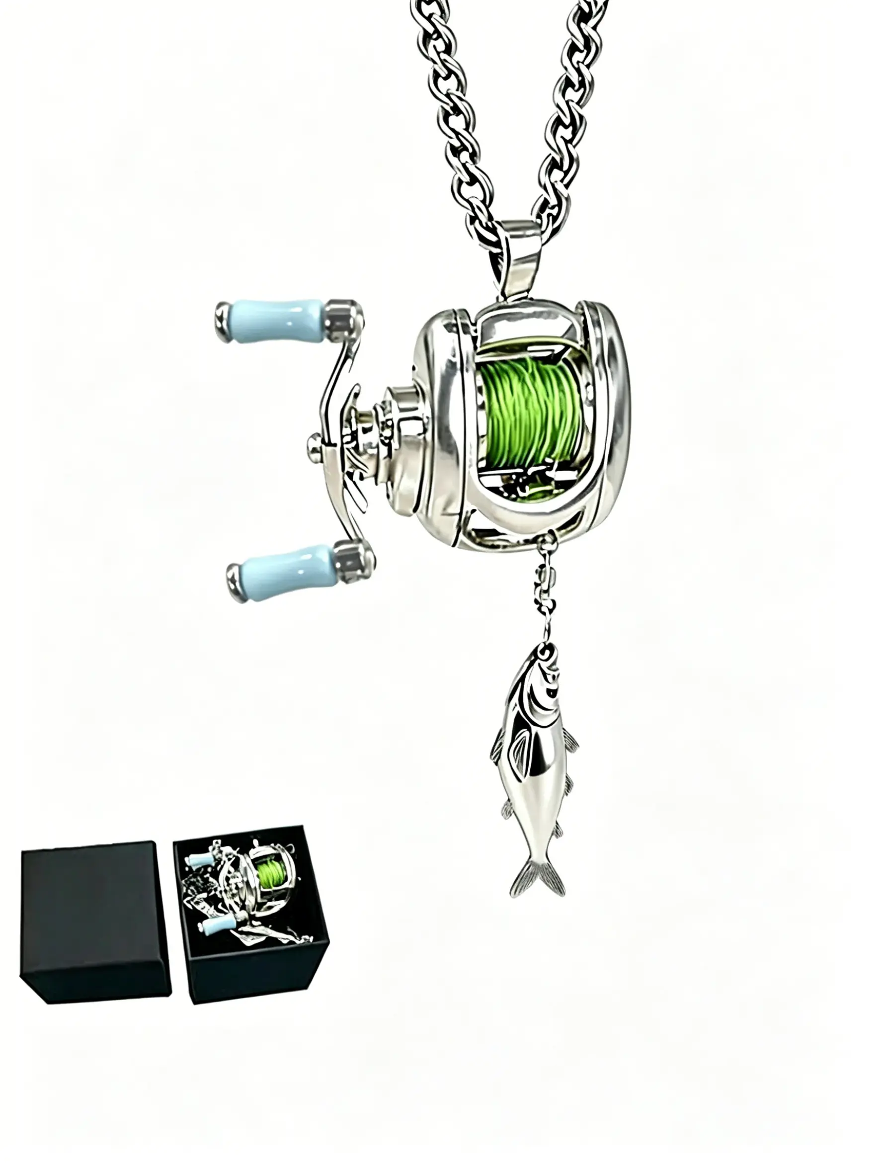 Creative Fishing Reel Keychain, Rotatable Handle, Detachable Coil, Fishing Enthusiast Necklace, Gift Idea, Unique Accessory