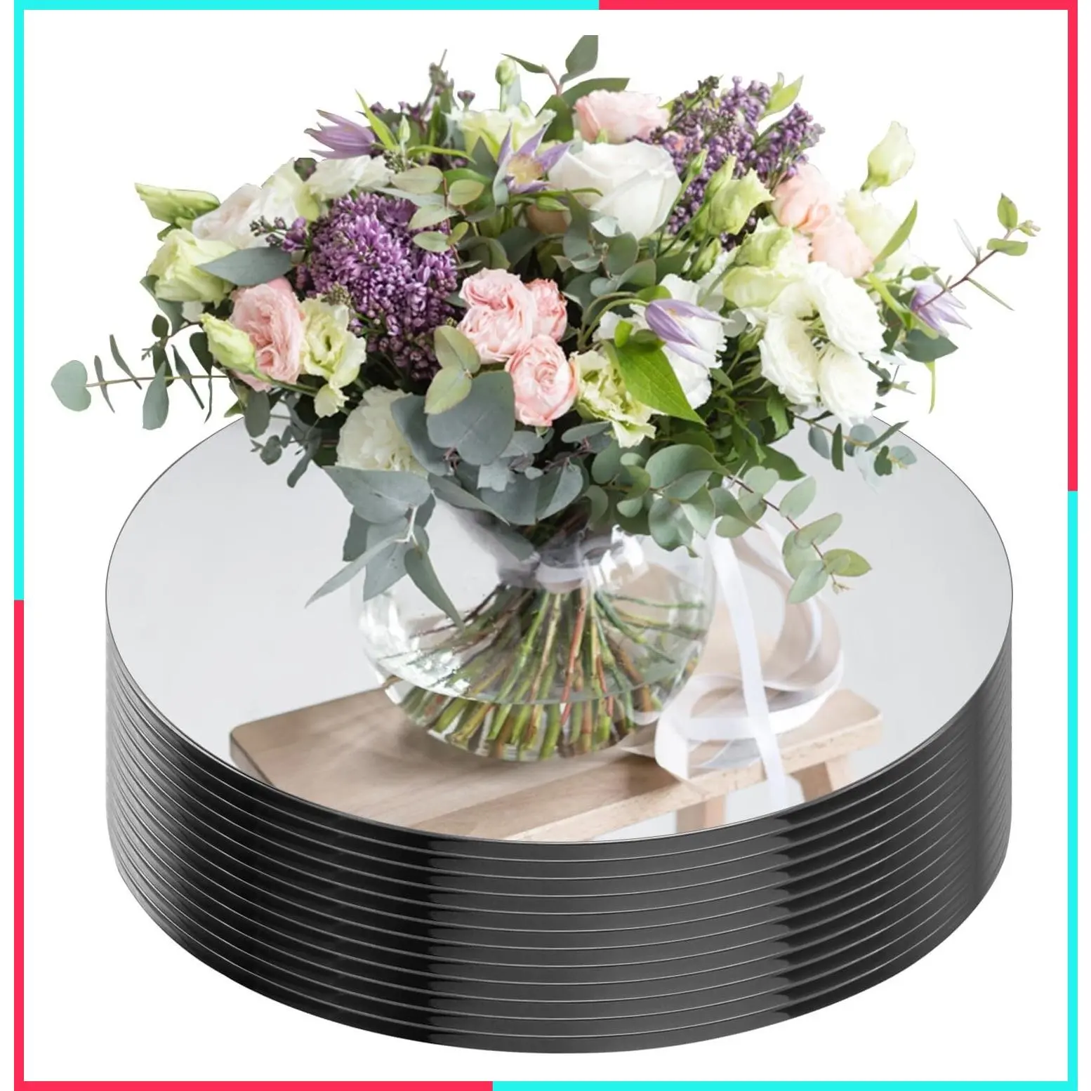 12" Round Mirrors for Centerpieces, Table Mirror Trays Plates, Wedding Baby Shower Christmas Party Decor, 2mm Thick, 12 Pack