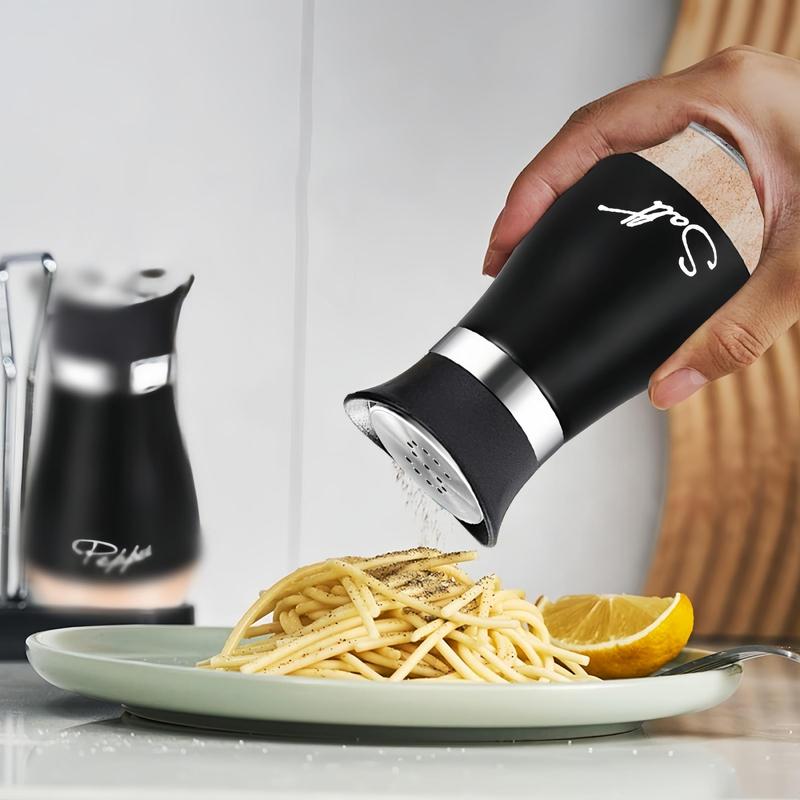 Stainless Steel Salt & Pepper Shaker Set, 2 Counts/set Glass Bottle Salt Container, Cooking Seasoning Utensils for Kitchen, Dining Table, Caravan, Camping, BBQ, Kitchen Gadgets