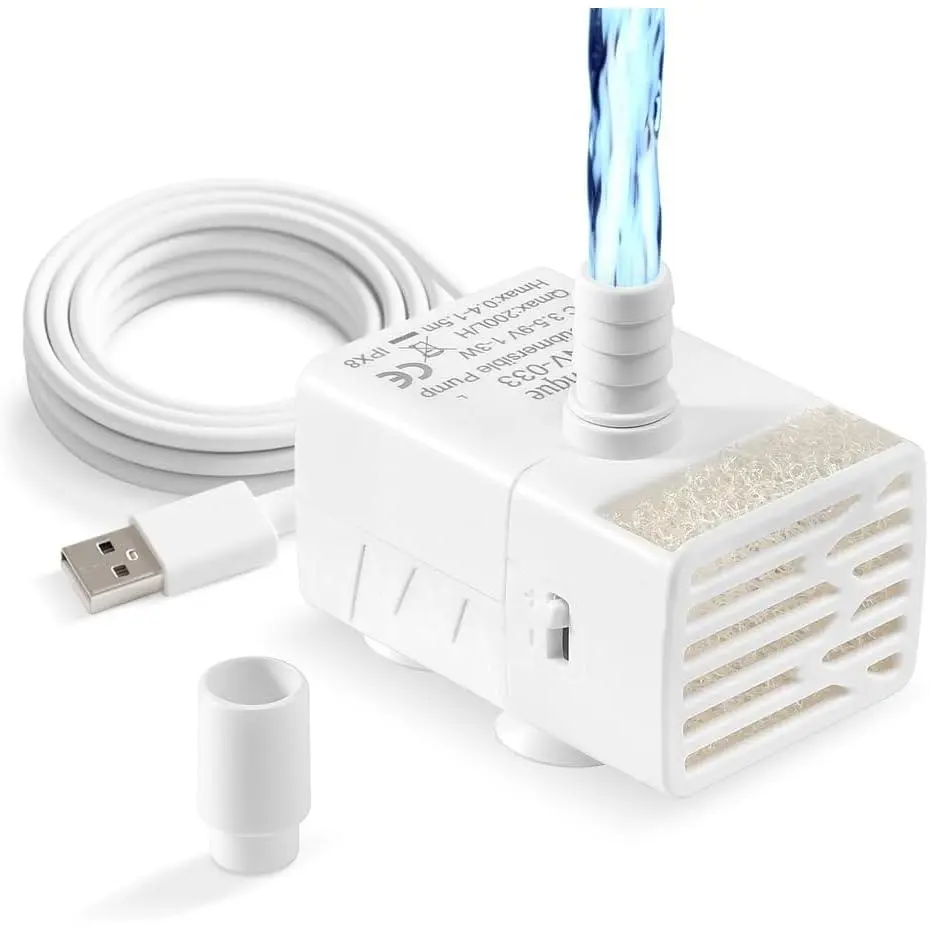 200L/H Submersible Water Pump Ultra Silent USB Small Fountain Pump with 2 Nozzles for Aquarium Fish  Fountain Hydroponic Bird Bath Small Pond Solar panels Garden Decoration  DC 3.5-9V