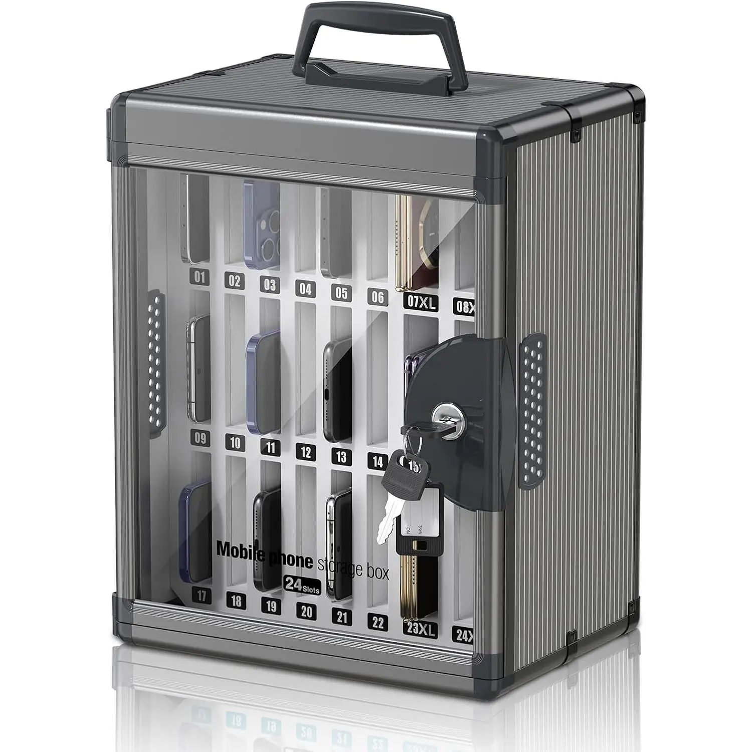24 Slots Cell Phone Locker for Classroom, Portable Mobile Phone Storage Box with 2 Different Size Slots, Wall Mounted Phone Lock Box (Black)