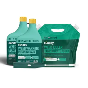 Sunday Weed Warrior Concentrate Kit, Organic Weed & Grass Killer, OMRI Listed Herbicidal Soap, Kills Dandelion, Crabgrass, Clover, Moss, (2) 22 fl oz Concentrate + Reusable Pouch + Wand Sprayer