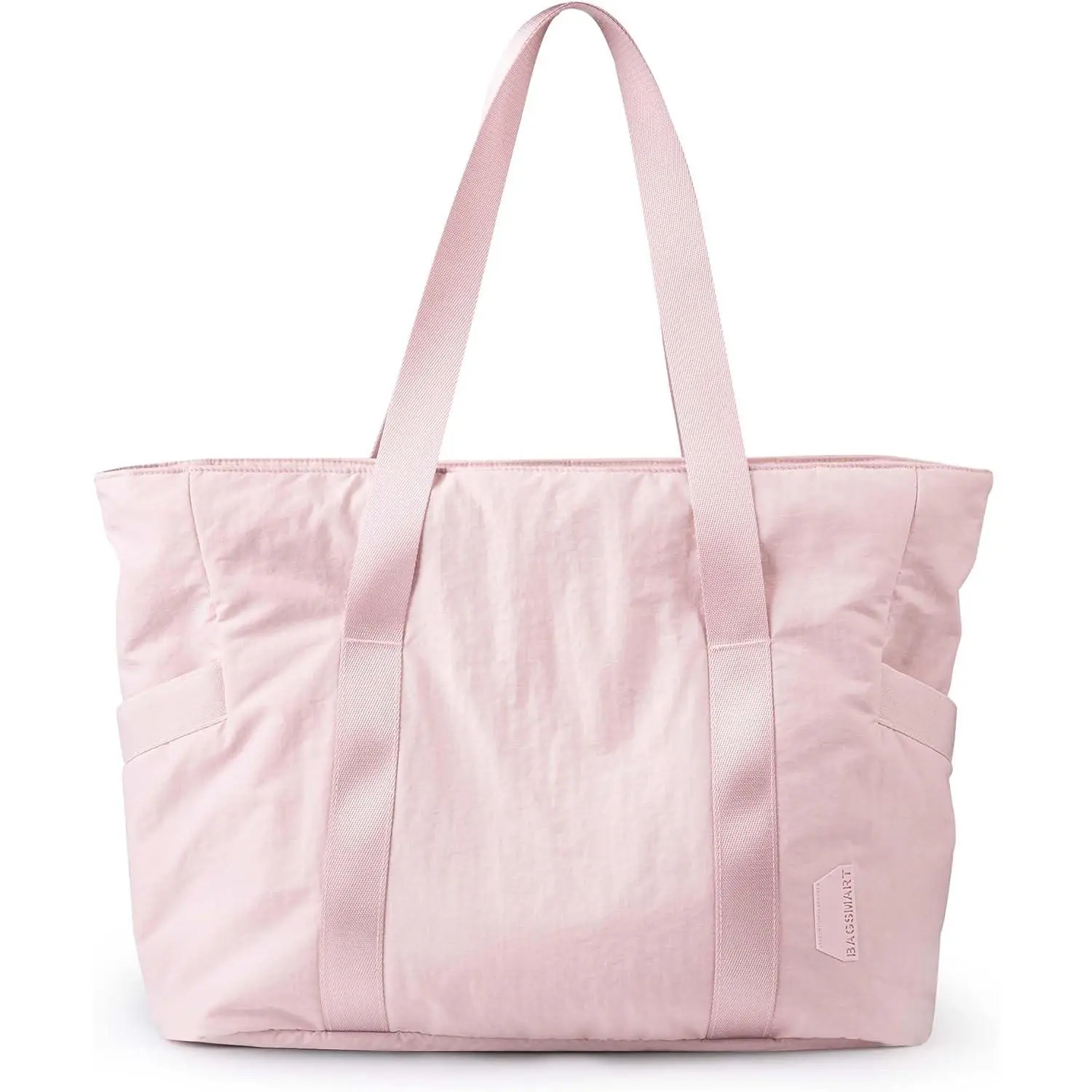 Lightweight Pink Tote Bag for Women, Large Work Shoulder Purse with Zipper & Smart Compartments, Chic Casual Travel Gym Handbag for Nurses & Daily Commute