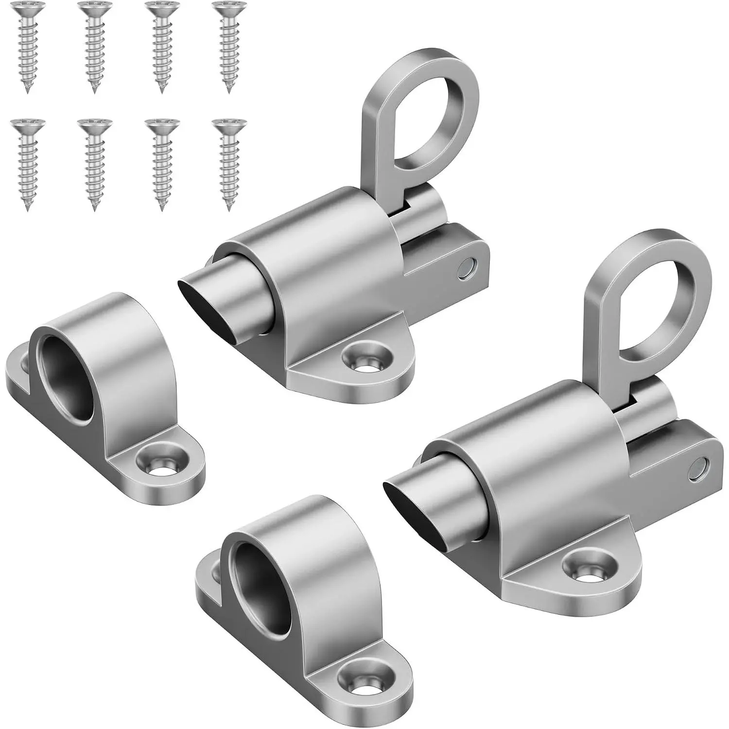 Self-Closing Latches,  Spring Door Lock,  Alloy Resilient Bolt Latch for Gate,Window and Cabinet,  Automatic Spring Barrel Slide Door Lock with Screws, 2 Pack