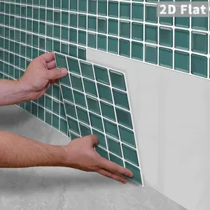 10PCS GST Solid Emerald Dark Green Gloss Small Rectangle PE Foam Mosaic Stickers, Shockproof Wear Resistant Self Adhesive Wall Tiles for Home Commercial Renovation