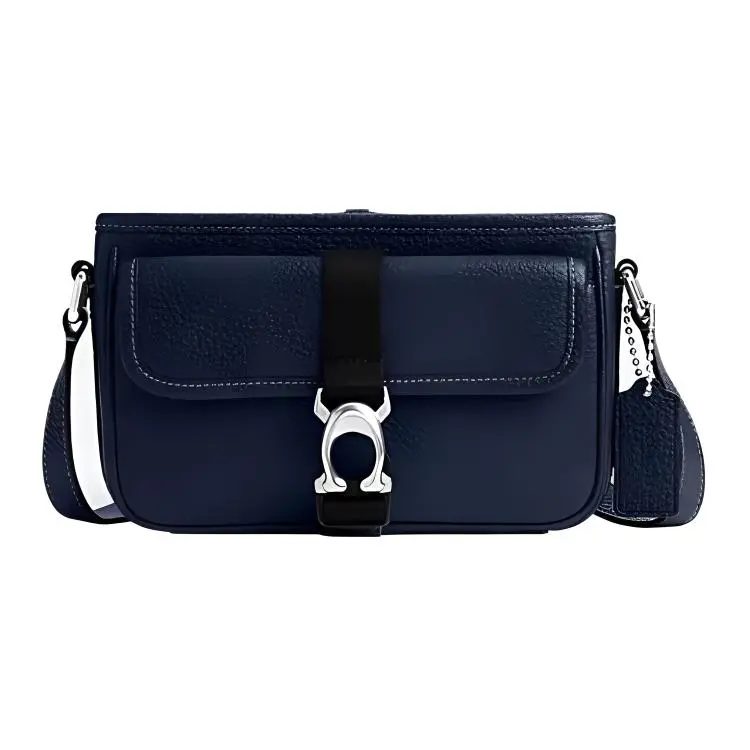 COACH Beck 21 Small Crossbody Bag for Women – Textured Leather, Minimalist Design, Navy Blue