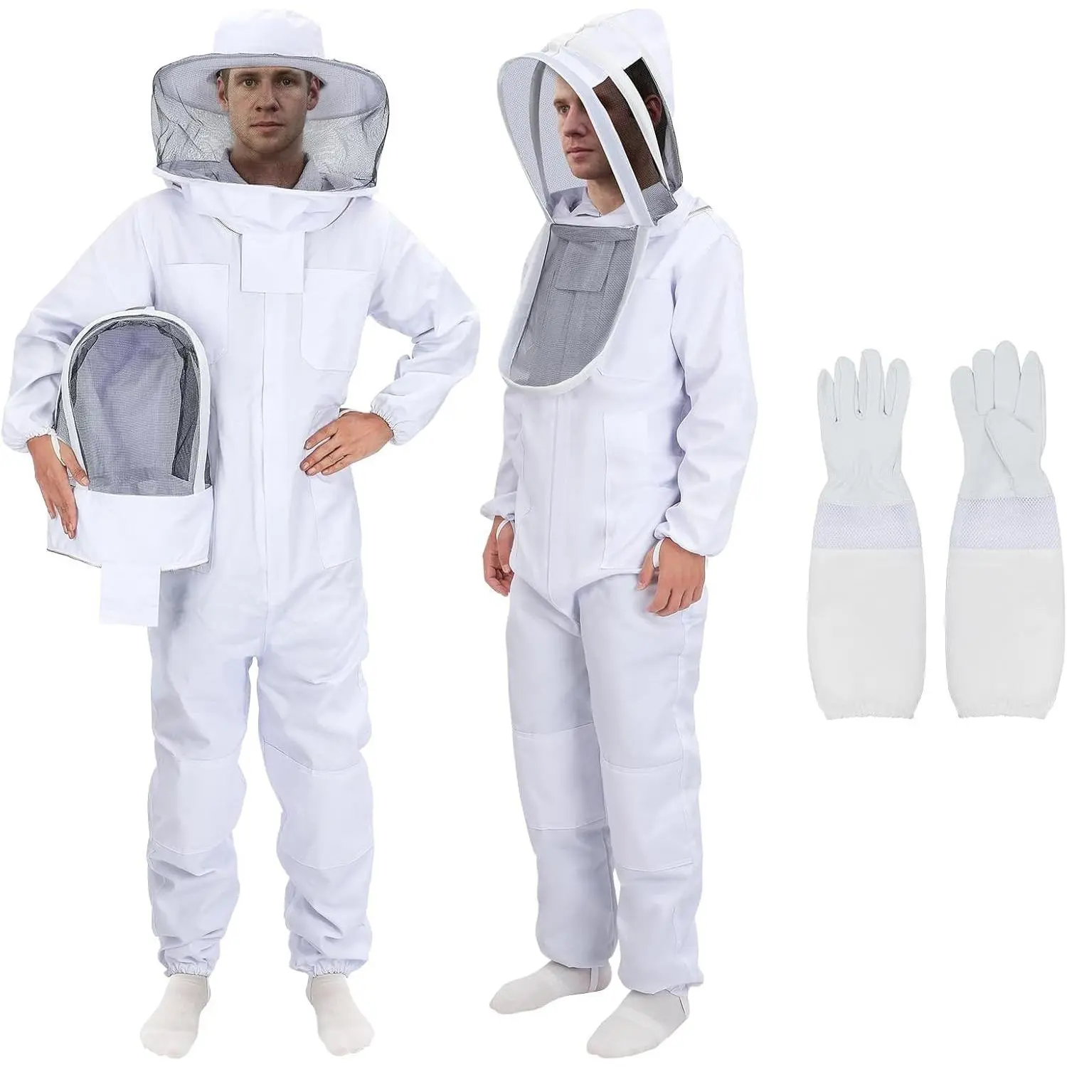 Bee Suit for Men Women with Fencing & Round Veils, Sting Proof Beesuits Beekeeper Kit with Gloves Full Body Beekeeping Supply