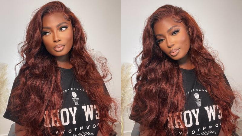 Bling Hair Dark Ginger Reddish Brown Body Wave 13x4 13x6 Hd Lace Frontal Human Hair Wig Brazilian Wavy Pre Plucked Transparent Lace Color Wig for Black Women with Baby Hair 34inch TikTokShopHolidayHaul