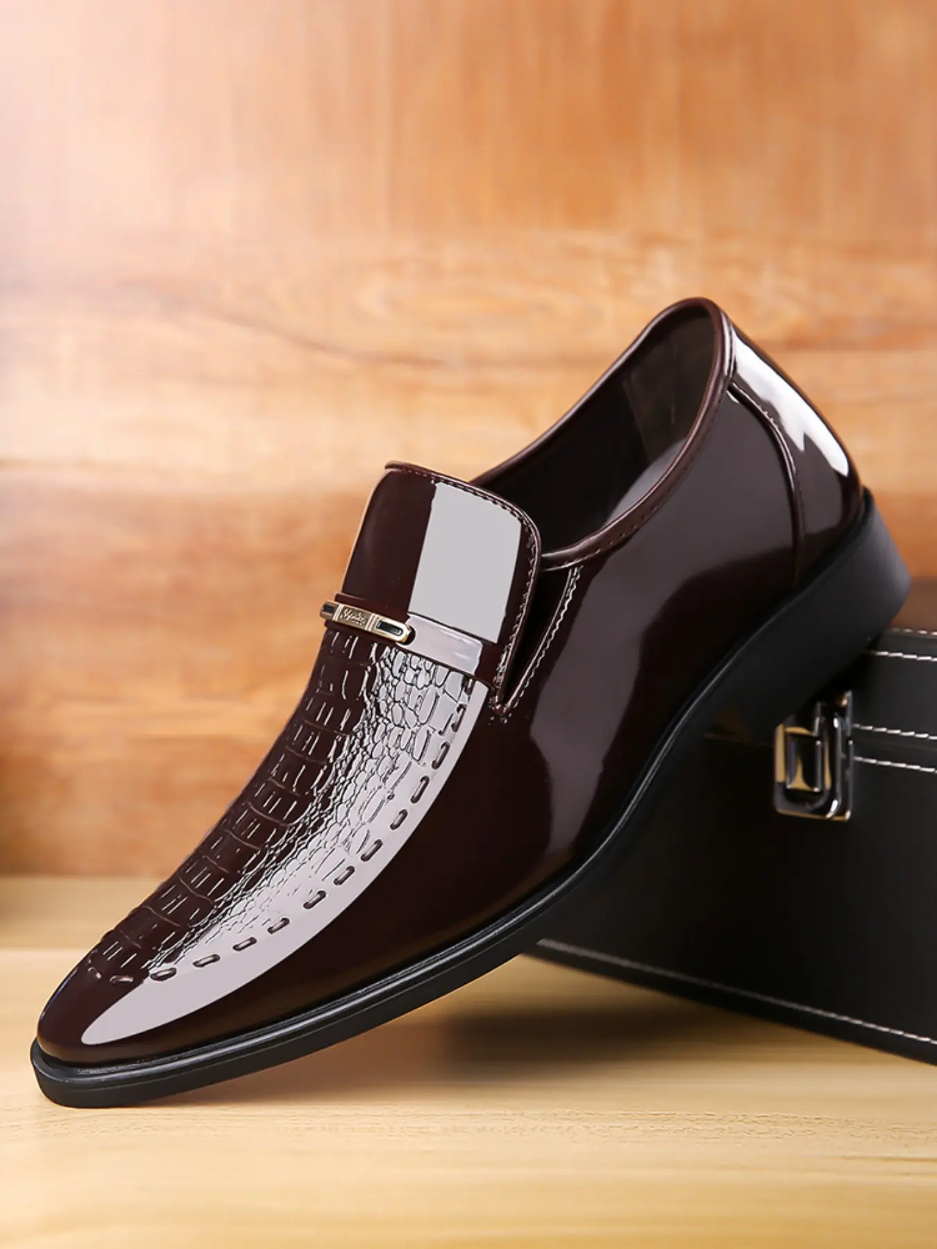 Men's Business Casual Shoes, Slip-On Loafers, Fashion Versatile Oxford Shoes, Luxury PU Leather, Pointed Toe, Flatform Heel, All Seasons