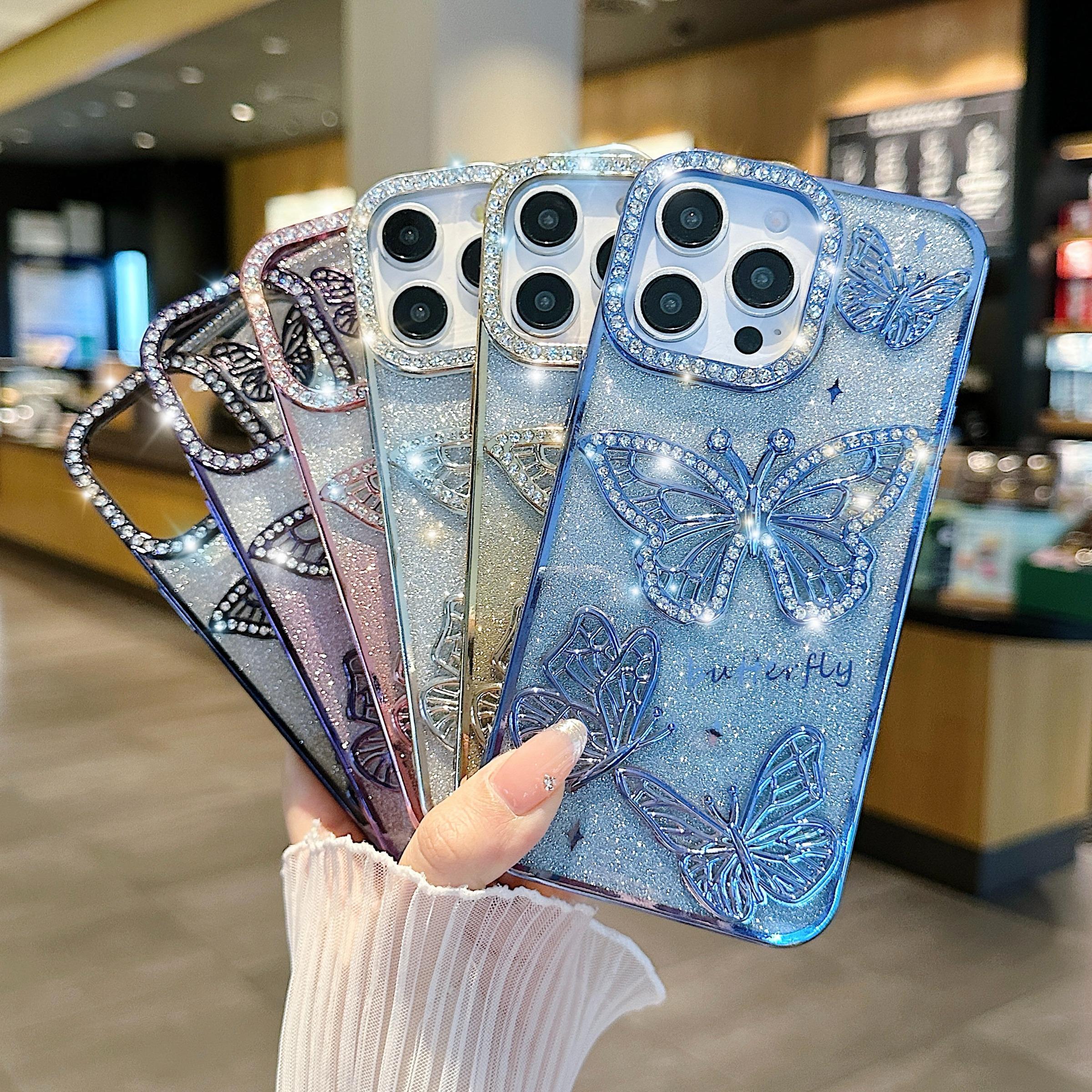 Butterfly Pattern Phone Case, Cellphone Casing, Rhinestone Decor Phone Protective Cover, Protector, Phone Accessory Compatible with Smartphone iPhone 16 Pro Max 15 14 13 12 11