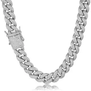 Cuban Link Necklace, 17.7 Inch Thick Hip Hop Iced Out Chain, Exquisite Unisex Alloy Jewelry with Rhinestones for Valentine's Day