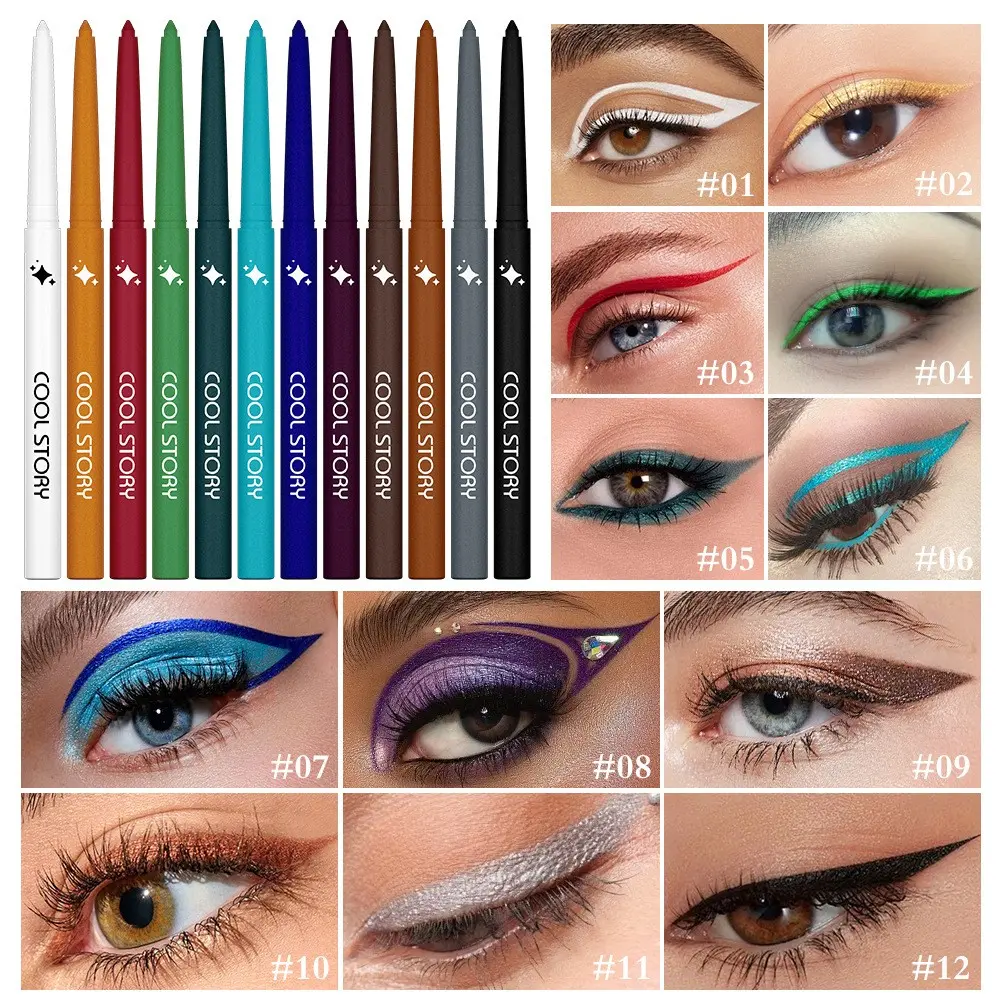 12 Color Glitter Gel Eyeliner Set, Metallic Eye Shadow Pencil, Long-Lasting Waterproof, Ideal for Daily and Stage Makeup