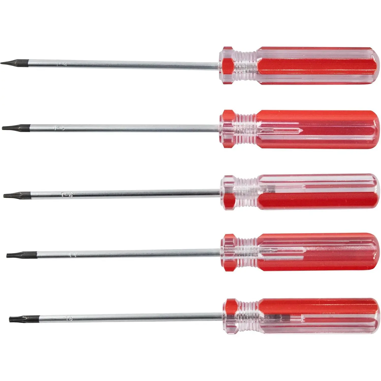 5 count  Torx Screwdrivers Set with Comfortable Handle,  Tamper Proof  Set, (T4 T5 T6 T7 T8), Red