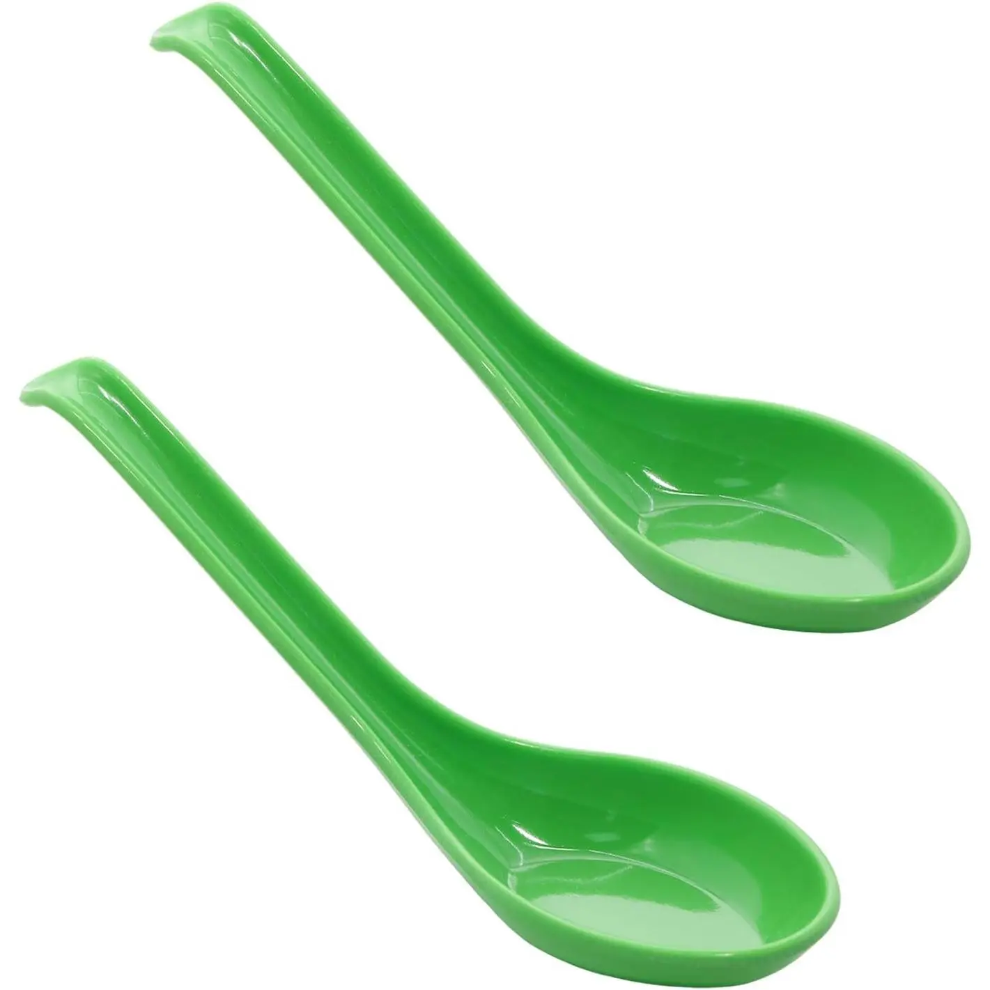 Asian Soup Spoons for Ramen Pho Dumplings Green Melamine Heat-Resistant Shatterproof Extra Long Handle (6.3") 2PCS