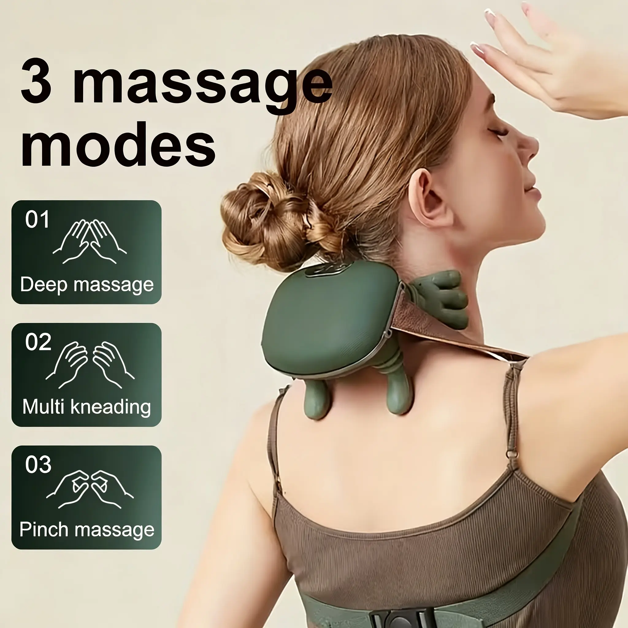 USB Rechargeable Neck Shoulder Heating Massager, Electric Handheld Massage Device, 3D Kneading for Neck Back Shoulder, Gift for Seniors Men Women